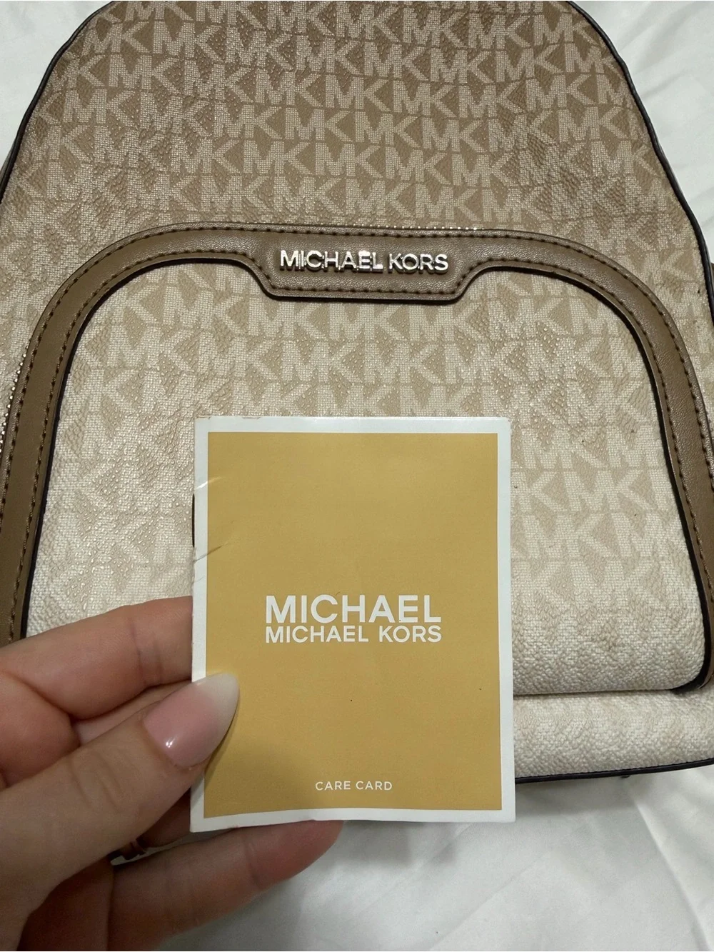 Michael Kors Tan and Cream Signature MK Backpack